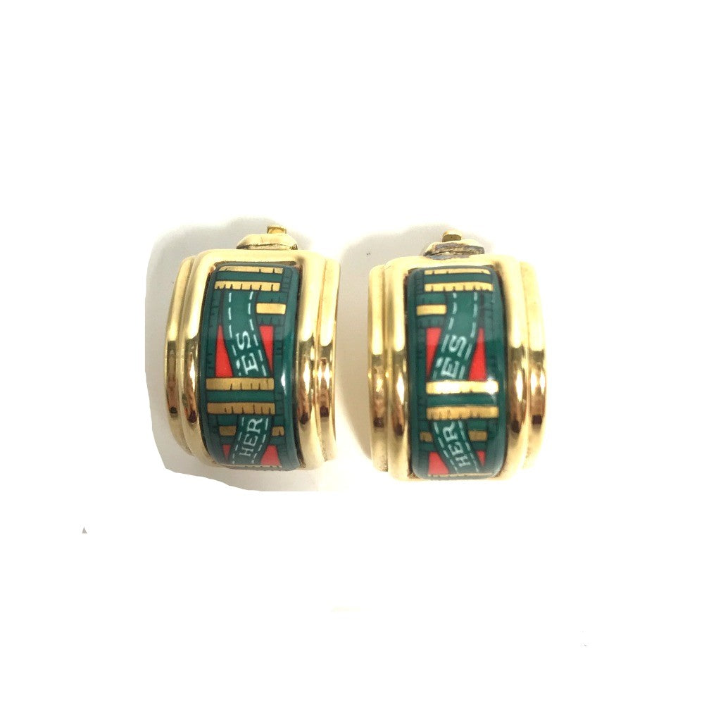 HERMES Earring Gold Plated green Accessories Emile Women Used Authentic