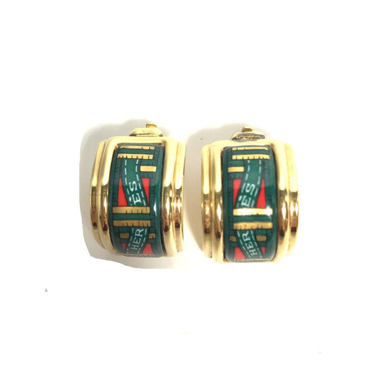 HERMES Earring Gold Plated green Accessories Emile Women Used Authentic