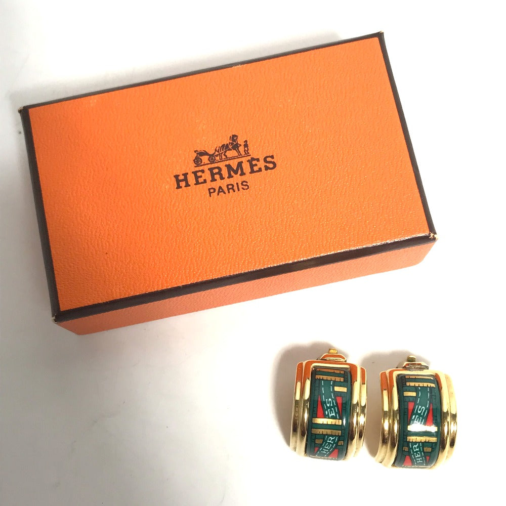 HERMES Earring Gold Plated green Accessories Emile Women Used Authentic