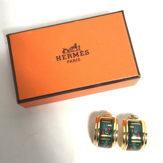 HERMES Earring Gold Plated green Accessories Emile Women Used Authentic
