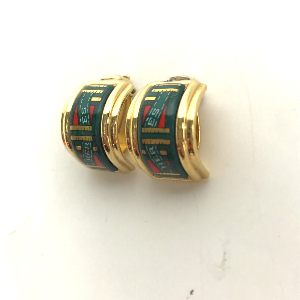 HERMES Earring Gold Plated green Accessories Emile Women Used Authentic