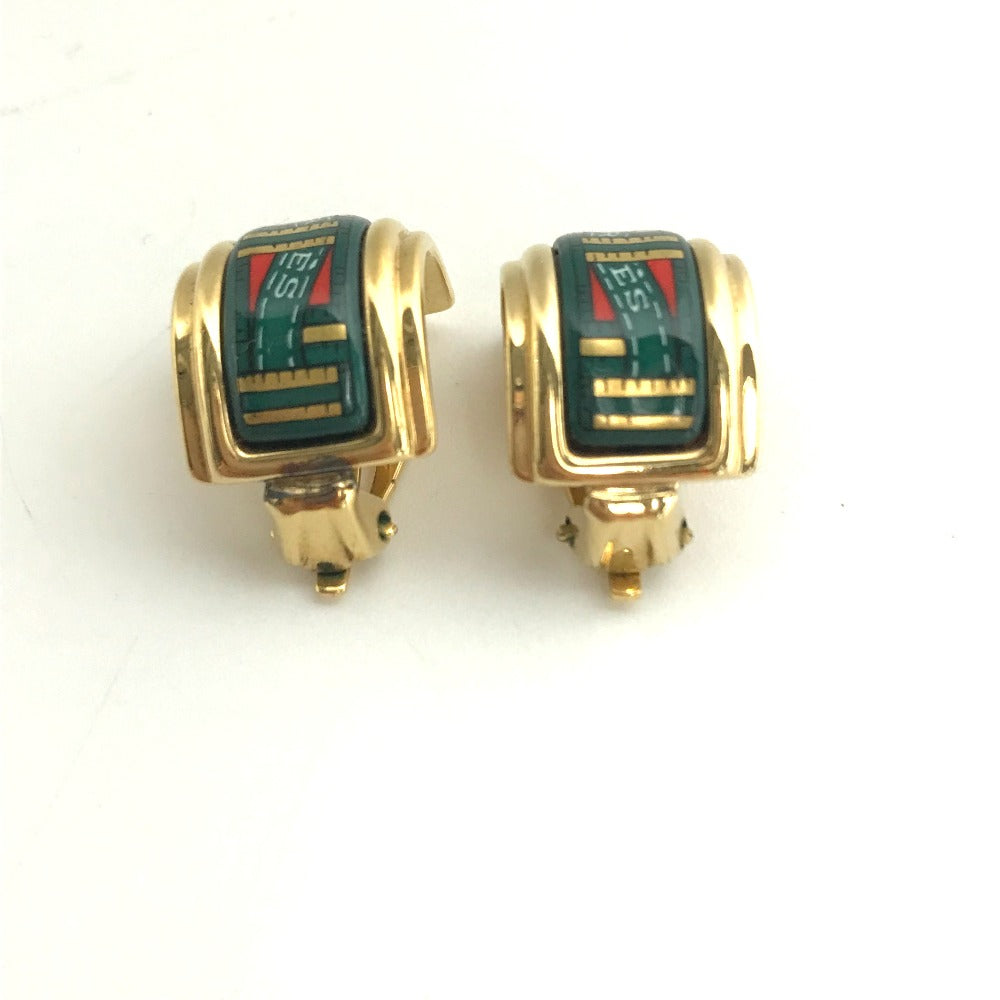 HERMES Earring Gold Plated green Accessories Emile Women Used Authentic