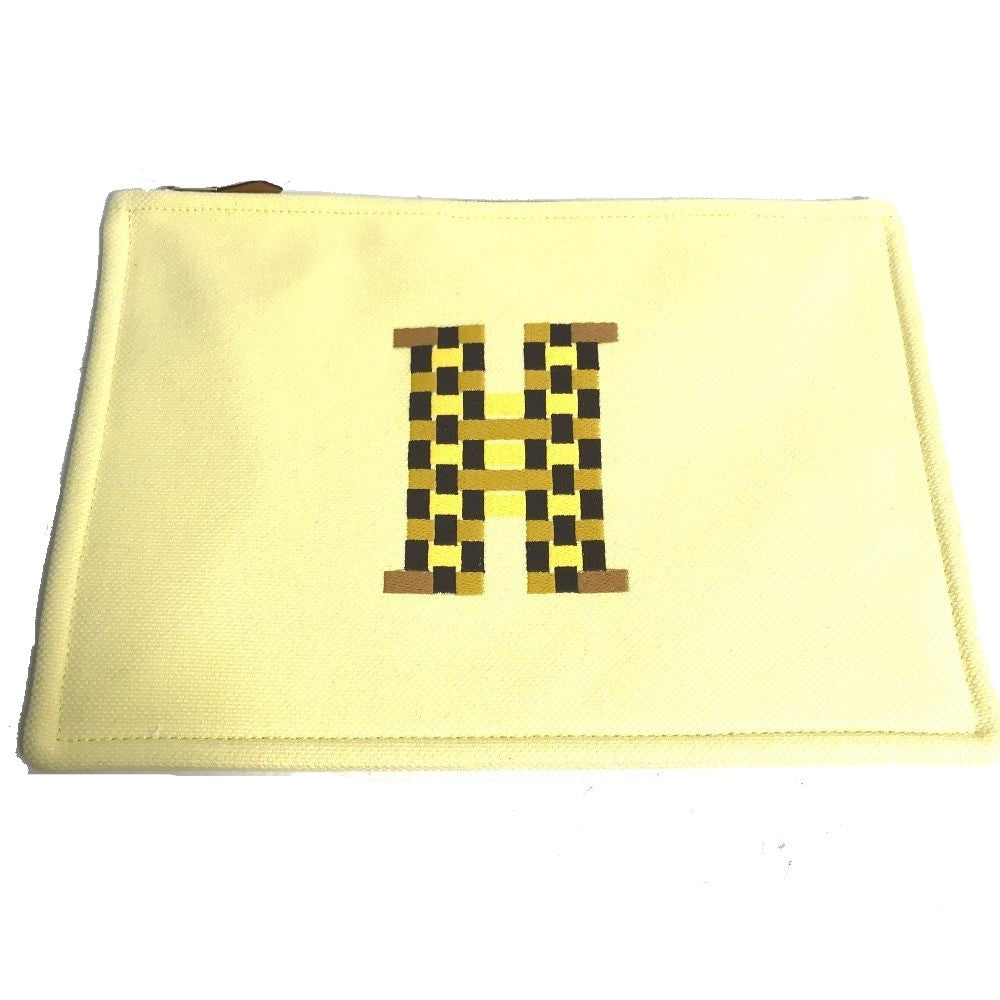 HERMES Pouch Tower ash yellow Makeup pouch Cosmetics Pouch H tissage
