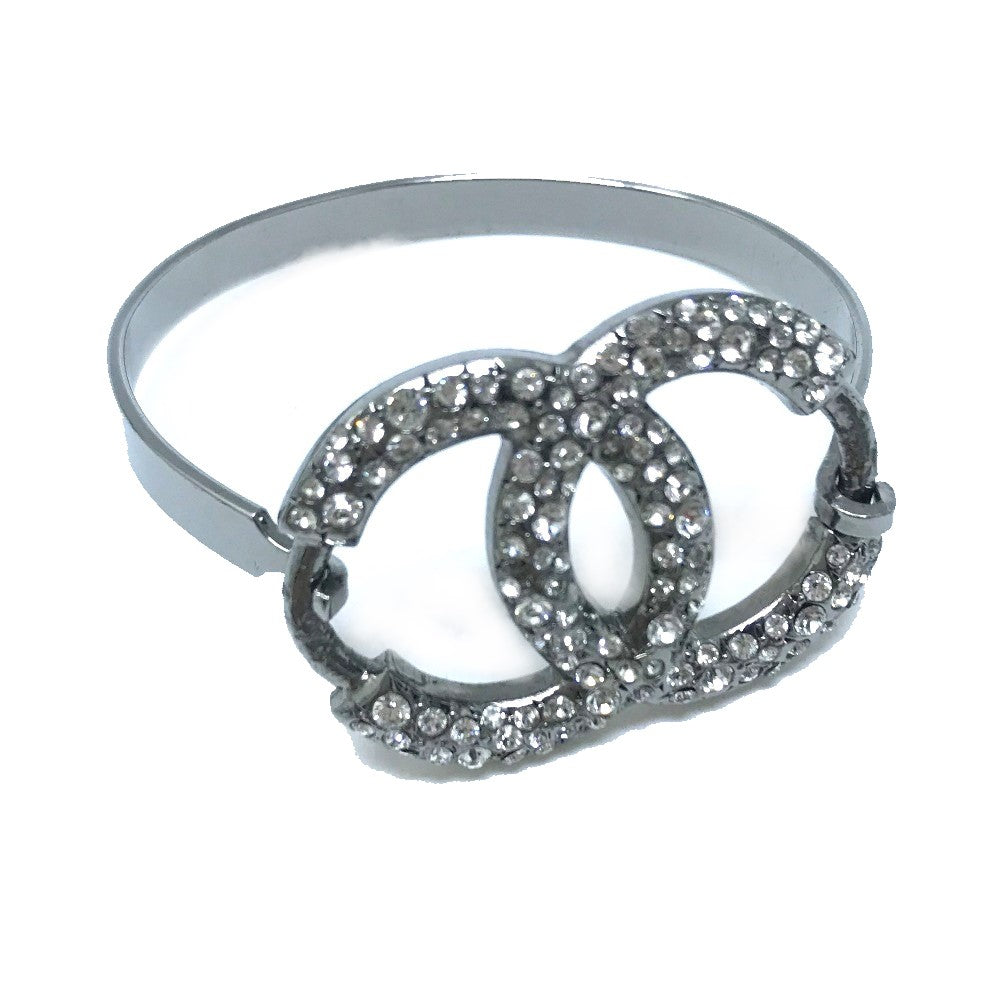 CHANEL bracelet Metal, Rhinestone Silver Accessories COCO Mark CC Rhinestone Women Used Authentic