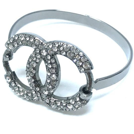 CHANEL bracelet Metal, Rhinestone Silver Accessories COCO Mark CC Rhinestone Women Used Authentic