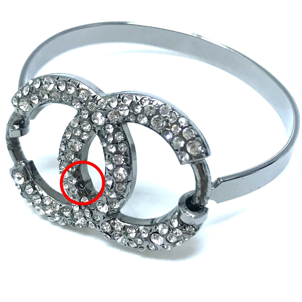 CHANEL bracelet Metal, Rhinestone Silver Accessories COCO Mark CC Rhinestone Women Used Authentic