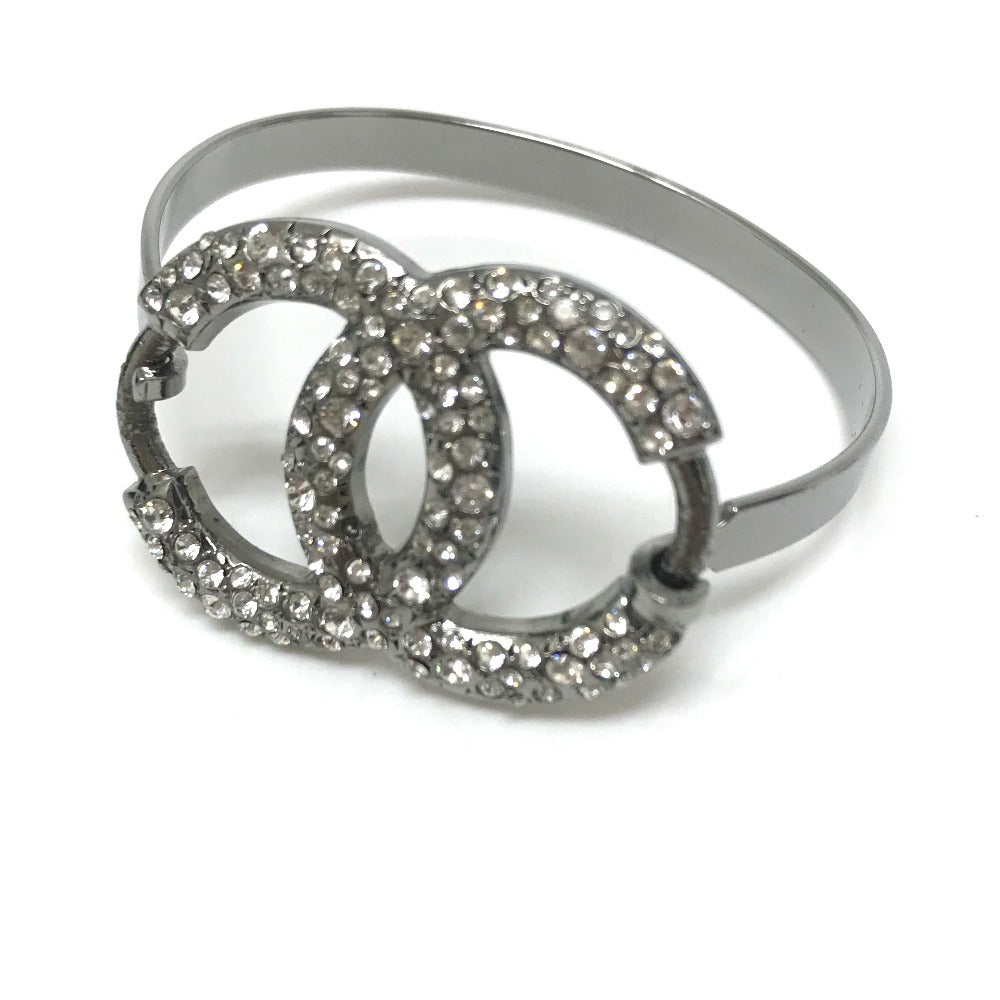 CHANEL bracelet Metal, Rhinestone Silver Accessories COCO Mark CC Rhinestone Women Used Authentic