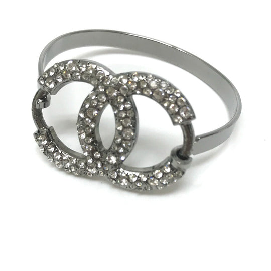 CHANEL bracelet Metal, Rhinestone Silver Accessories COCO Mark CC Rhinestone Women Used Authentic