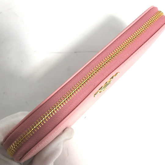 PRADA Long Wallet Purse leather pink logo Long wallet Women Used Authentic