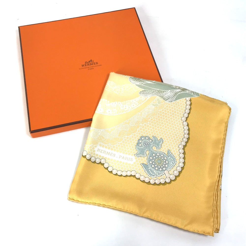 HERMES scarf silk yellow Doigts de Fee Fairy finger Women Secondhand Authentic