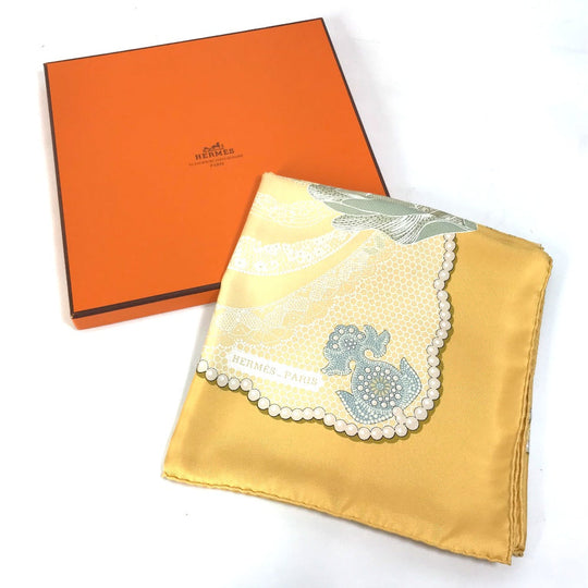 HERMES scarf silk yellow Doigts de Fee Fairy finger Women Secondhand Authentic