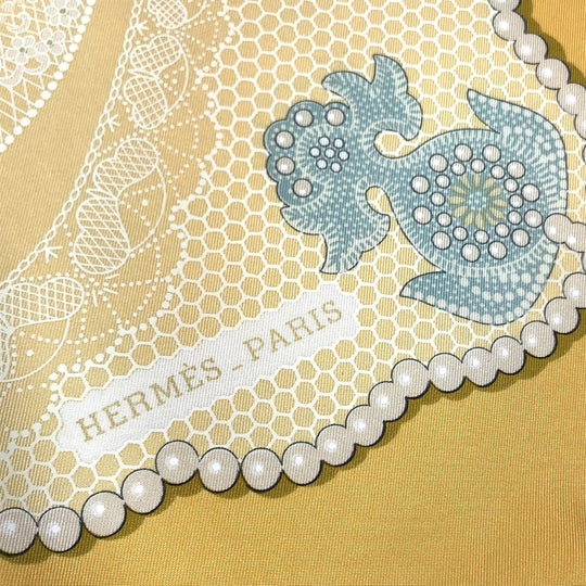 HERMES scarf silk yellow Doigts de Fee Fairy finger Women Secondhand Authentic