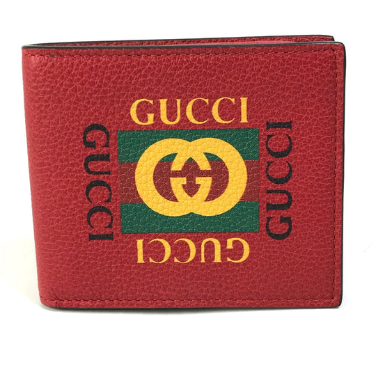 GUCCI Folded wallet 496309 leather Red GUCCI print Vintage logo unisex(Unisex) Used Authentic