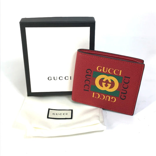 GUCCI Folded wallet 496309 leather Red GUCCI print Vintage logo unisex(Unisex) Used Authentic