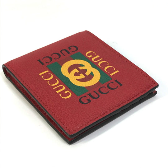 GUCCI Folded wallet 496309 leather Red GUCCI print Vintage logo unisex(Unisex) Used Authentic