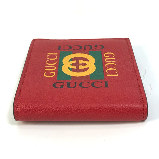 GUCCI Folded wallet 496309 leather Red GUCCI print Vintage logo unisex(Unisex) Used Authentic