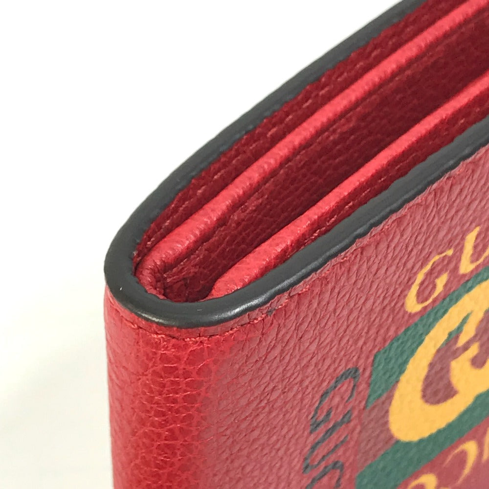 GUCCI Folded wallet 496309 leather Red GUCCI print Vintage logo unisex(Unisex) Used Authentic