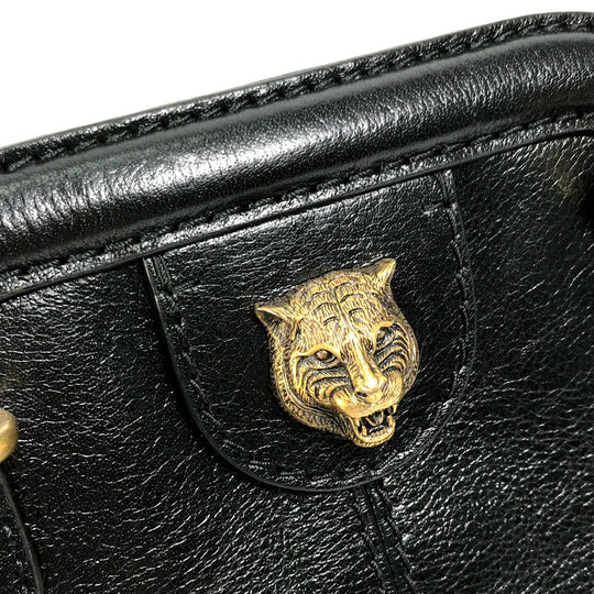GUCCI Shoulder Bag 524620 leather black GG Marmont Liber Tiger Cat Head Women Used Authentic