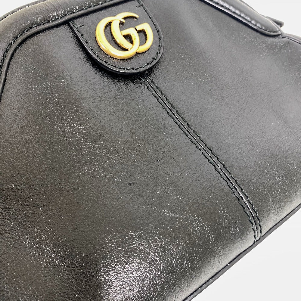 GUCCI Shoulder Bag 524620 leather black GG Marmont Liber Tiger Cat Head Women Used Authentic