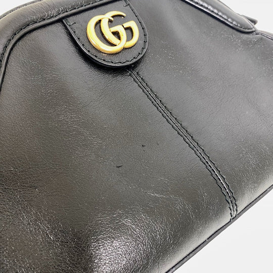 GUCCI Shoulder Bag 524620 leather black GG Marmont Liber Tiger Cat Head Women Used Authentic