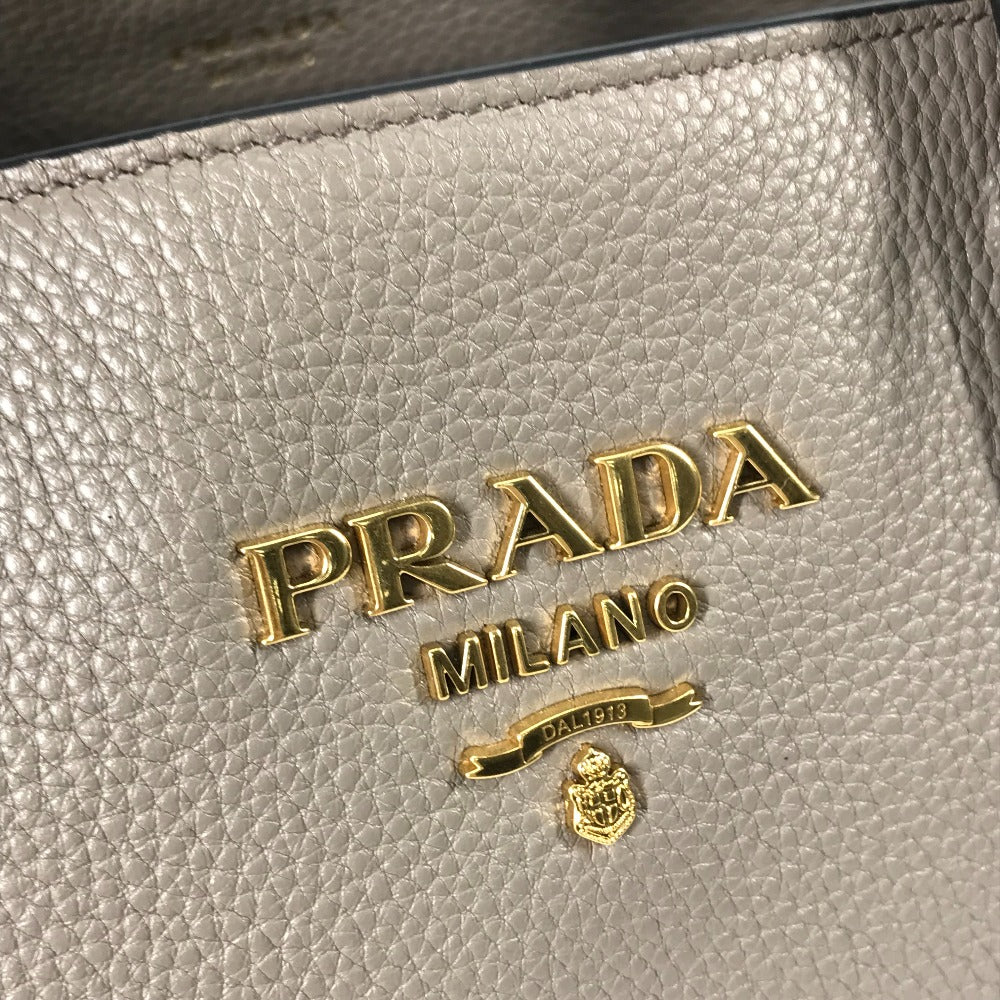 PRADA Shoulder Bag 1BA579 leather gray logo VIT.DAINO Women Used Authentic