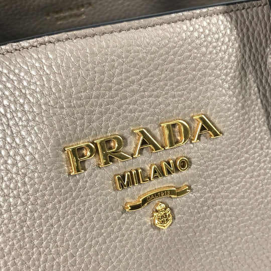 PRADA Shoulder Bag 1BA579 leather gray logo VIT.DAINO Women Used Authentic