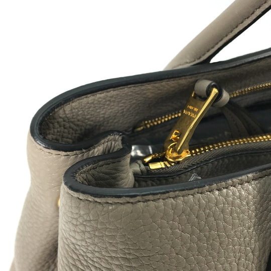 PRADA Shoulder Bag 1BA579 leather gray logo VIT.DAINO Women Used Authentic