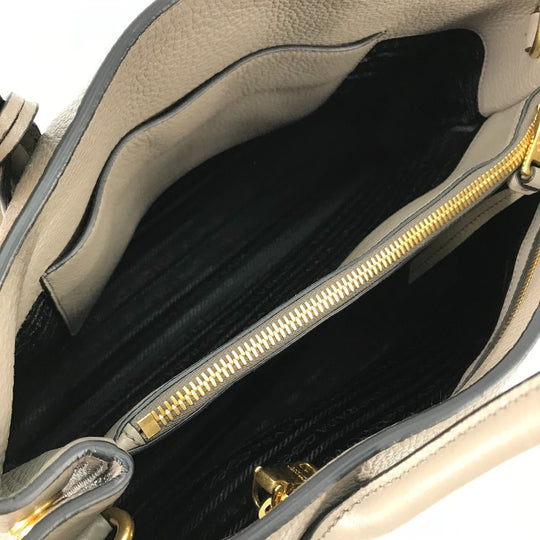 PRADA Shoulder Bag 1BA579 leather gray logo VIT.DAINO Women Used Authentic