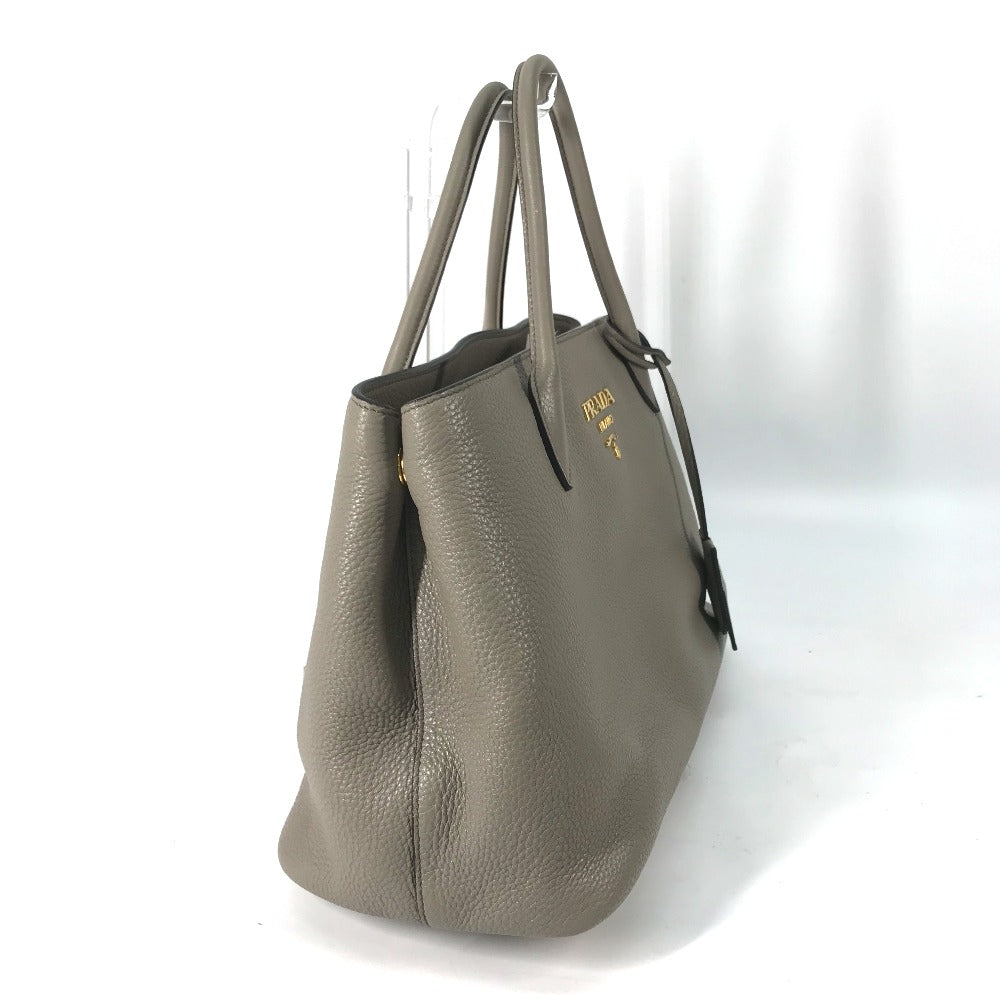 PRADA Shoulder Bag 1BA579 leather gray logo VIT.DAINO Women Used Authentic