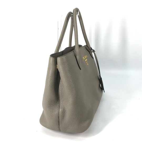 PRADA Shoulder Bag 1BA579 leather gray logo VIT.DAINO Women Used Authentic