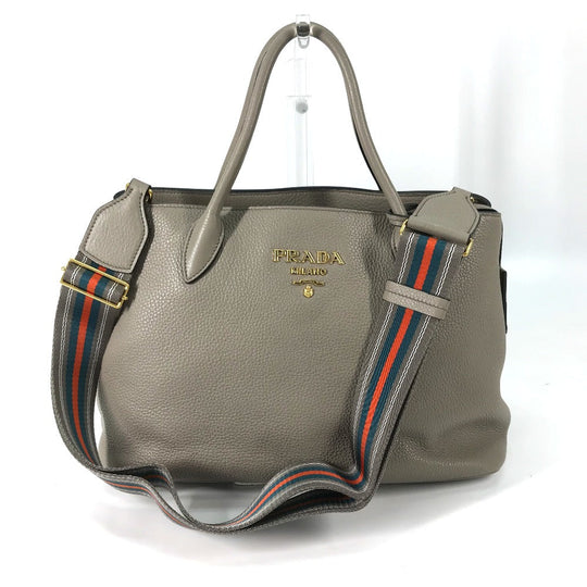 PRADA Shoulder Bag 1BA579 leather gray logo VIT.DAINO Women Used Authentic