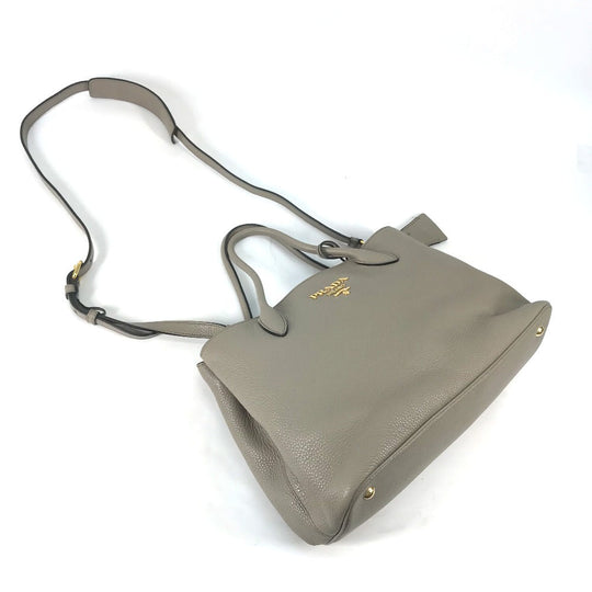 PRADA Shoulder Bag 1BA579 leather gray logo VIT.DAINO Women Used Authentic