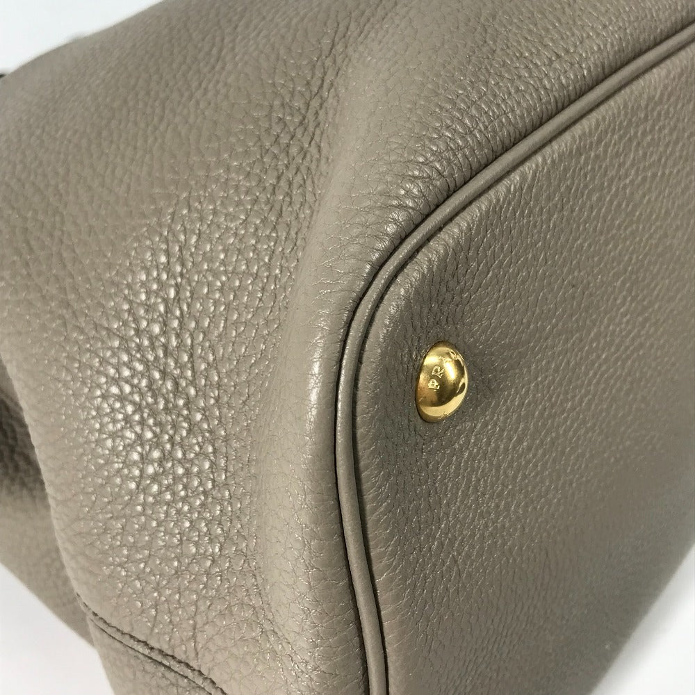 PRADA Shoulder Bag 1BA579 leather gray logo VIT.DAINO Women Used Authentic
