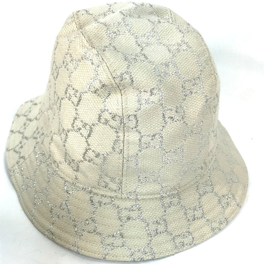 GUCCI hat 631951 cotton White type GG lame Bucket hat Women L/58 Used Authentic