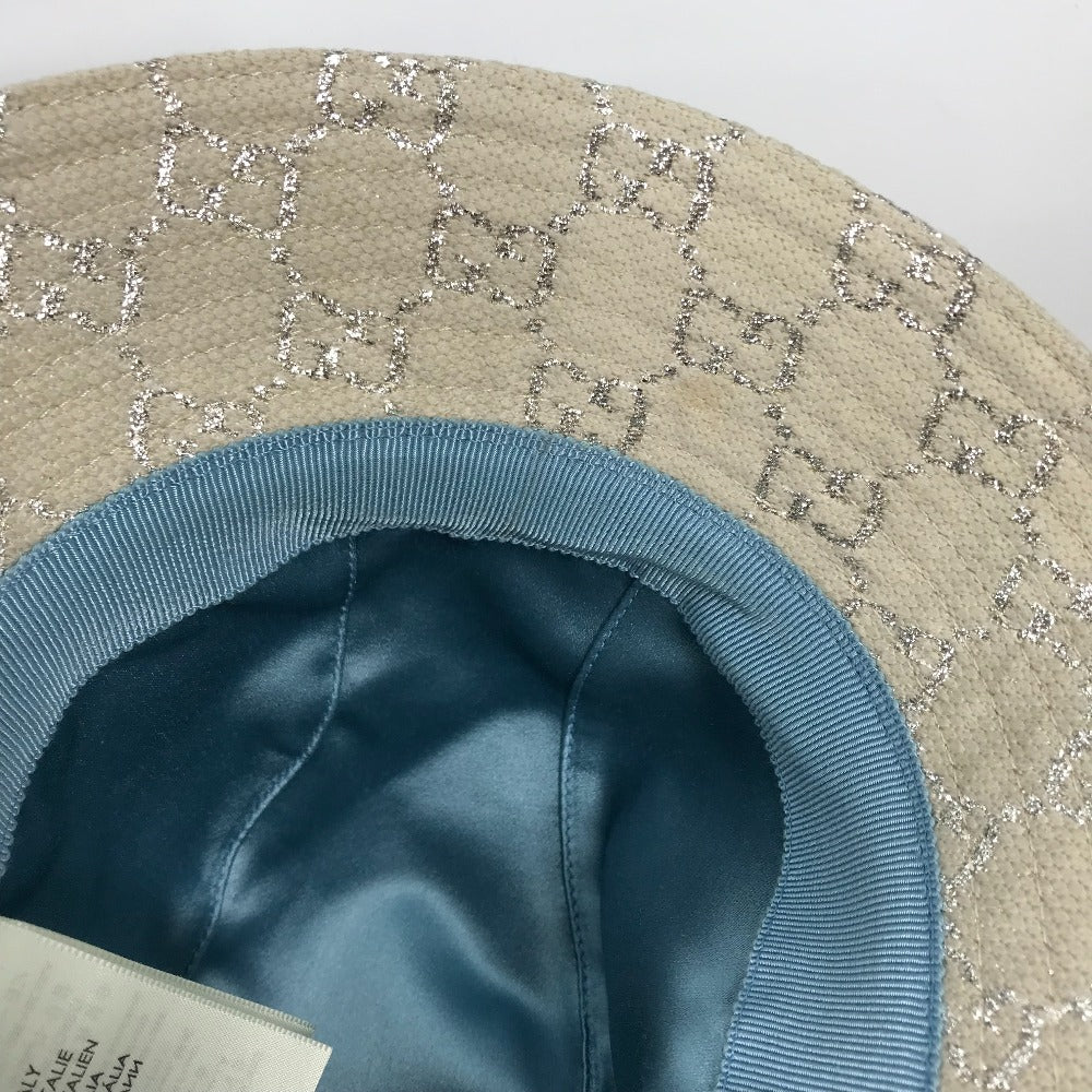 GUCCI hat 631951 cotton White type GG lame Bucket hat Women L/58 Used Authentic