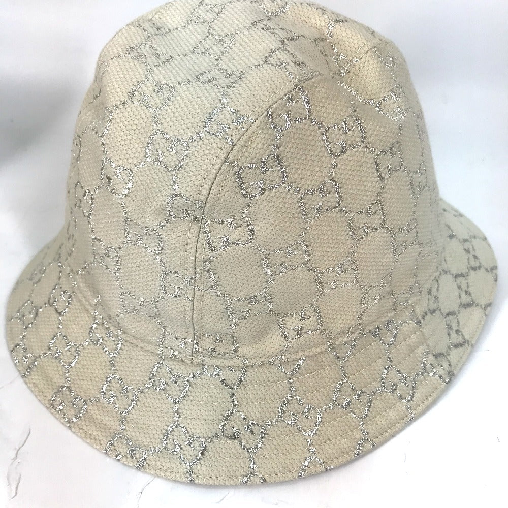 GUCCI hat 631951 cotton White type GG lame Bucket hat Women L/58 Used Authentic