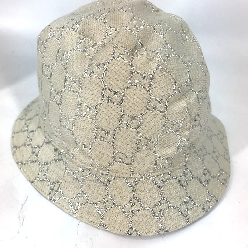 GUCCI hat 631951 cotton White type GG lame Bucket hat Women L/58 Used Authentic