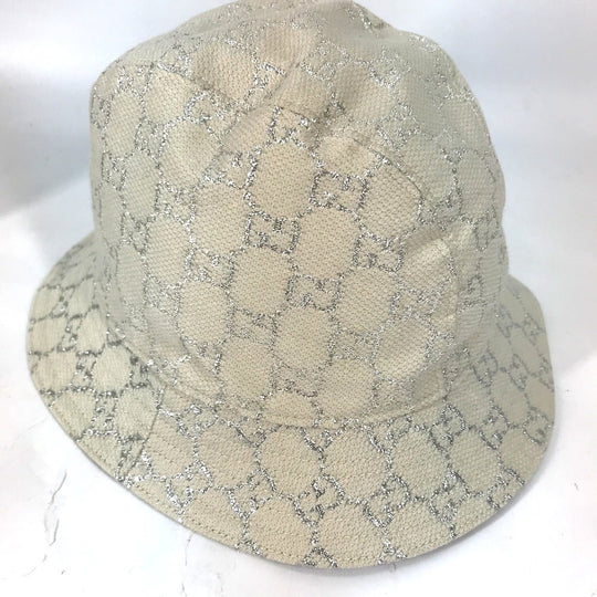 GUCCI hat 631951 cotton White type GG lame Bucket hat Women L/58 Used Authentic