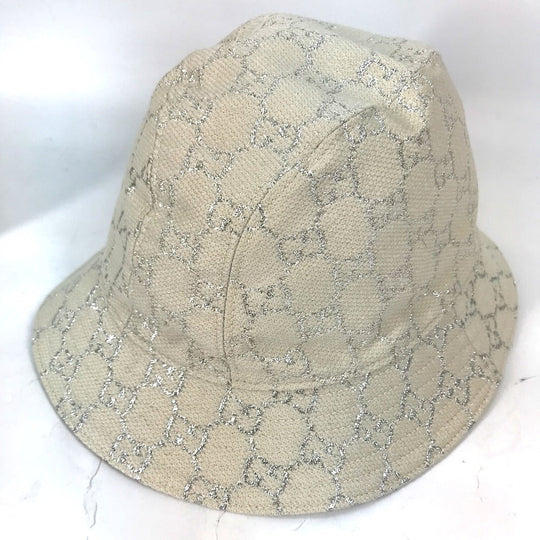 GUCCI hat 631951 cotton White type GG lame Bucket hat Women L/58 Used Authentic