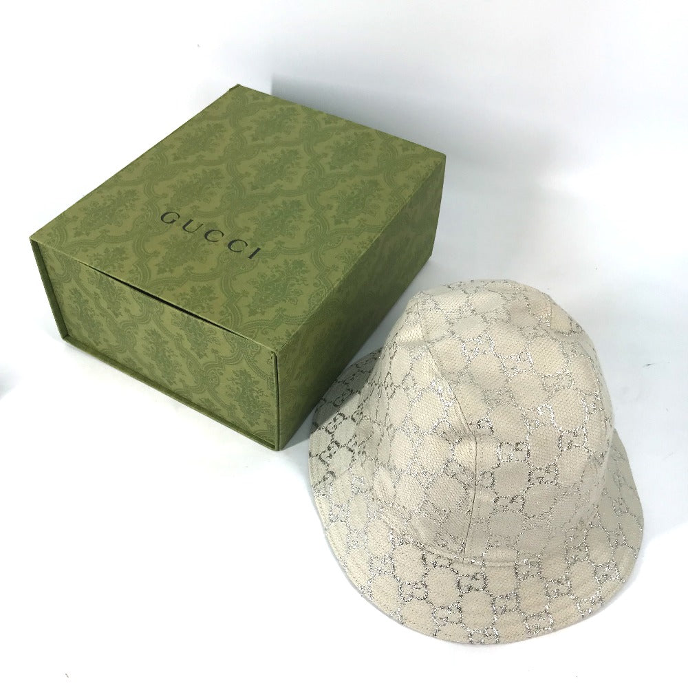 GUCCI hat 631951 cotton White type GG lame Bucket hat Women L/58 Used Authentic