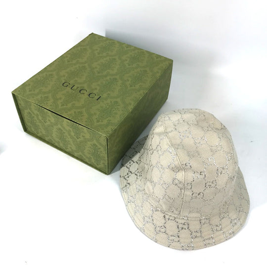 GUCCI hat 631951 cotton White type GG lame Bucket hat Women L/58 Used Authentic