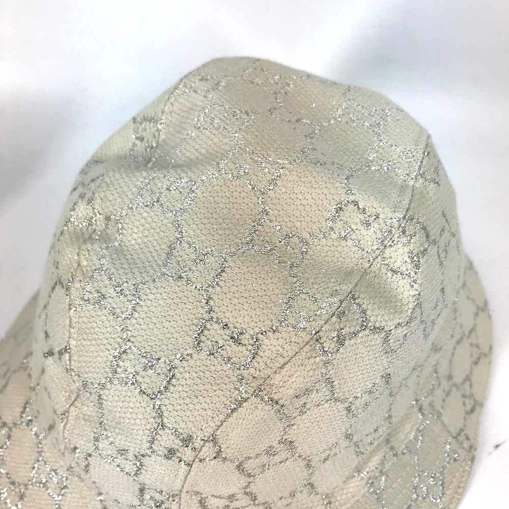 GUCCI hat 631951 cotton White type GG lame Bucket hat Women L/58 Used Authentic
