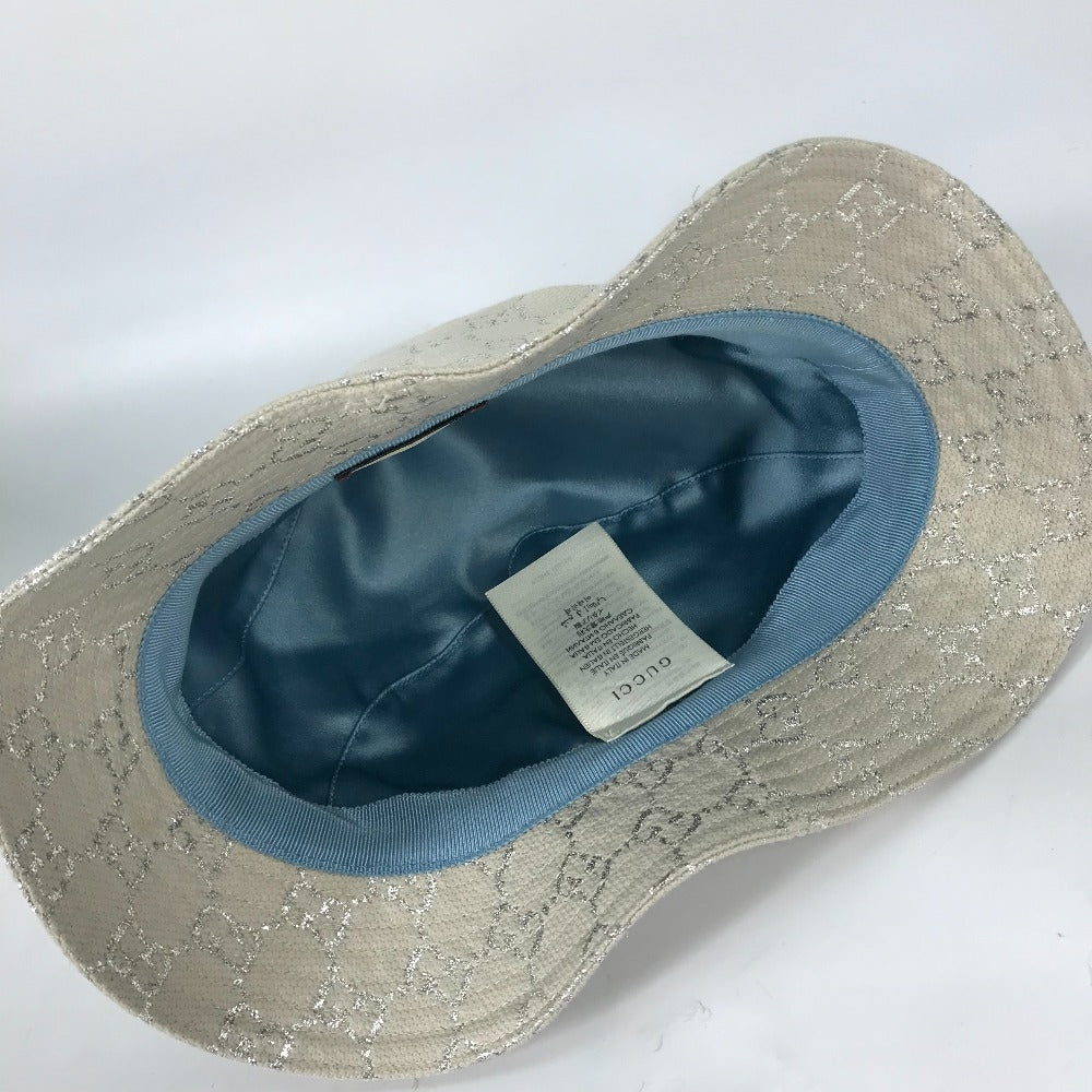 GUCCI hat 631951 cotton White type GG lame Bucket hat Women L/58 Used Authentic