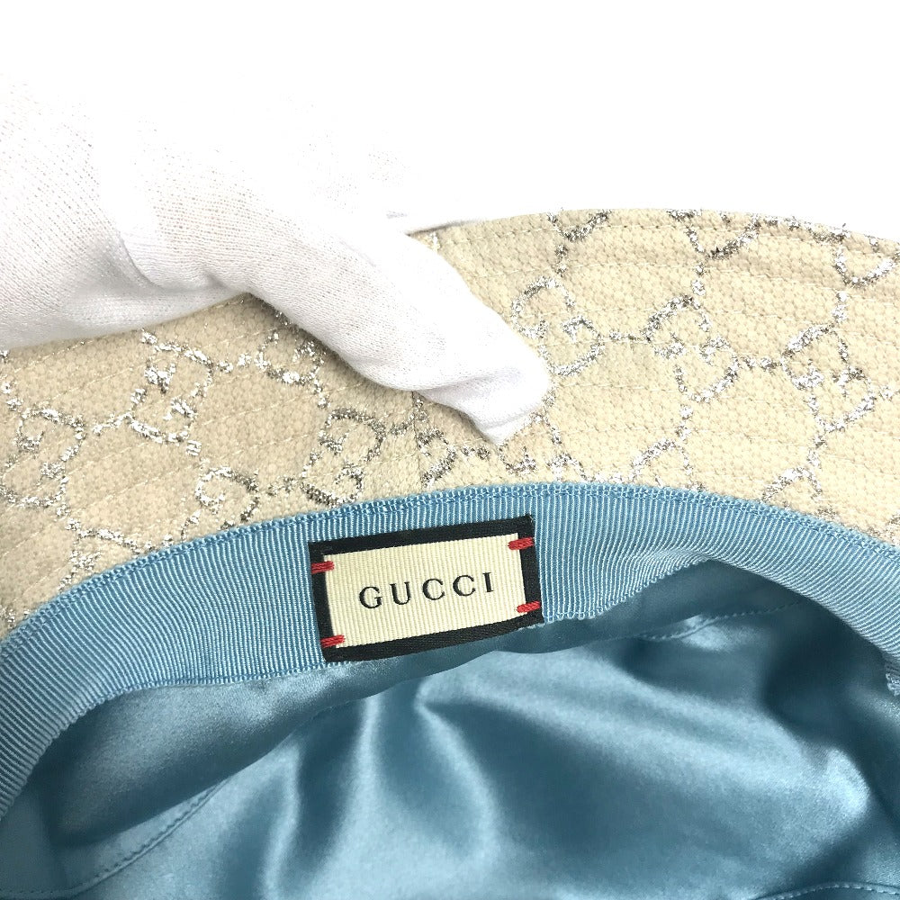 GUCCI hat 631951 cotton White type GG lame Bucket hat Women L/58 Used Authentic