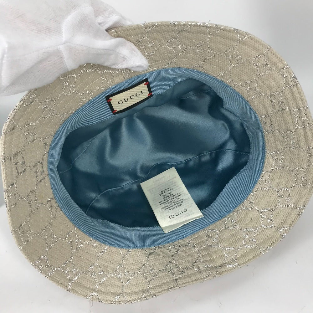 GUCCI hat 631951 cotton White type GG lame Bucket hat Women L/58 Used Authentic