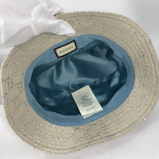 GUCCI hat 631951 cotton White type GG lame Bucket hat Women L/58 Used Authentic