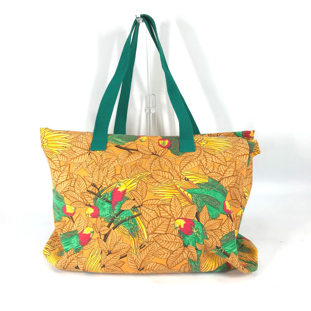 HERMES Tote Bag canvas Orange large vintage Bird motif bird pattern