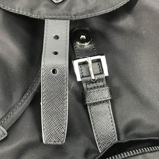 PRADA Backpack 1BZ032 Nylon / leather black With logo Triangle logo plate Women Secondhand Authentic