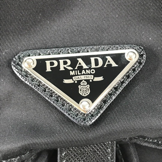 PRADA Backpack 1BZ032 Nylon / leather black With logo Triangle logo plate Women Secondhand Authentic
