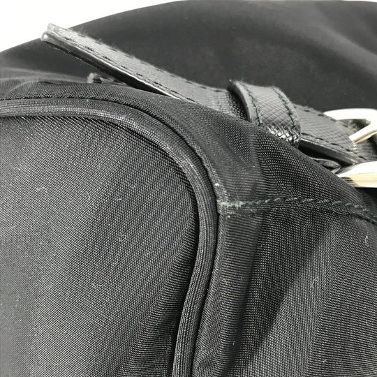 PRADA Backpack 1BZ032 Nylon / leather black With logo Triangle logo plate Women Secondhand Authentic